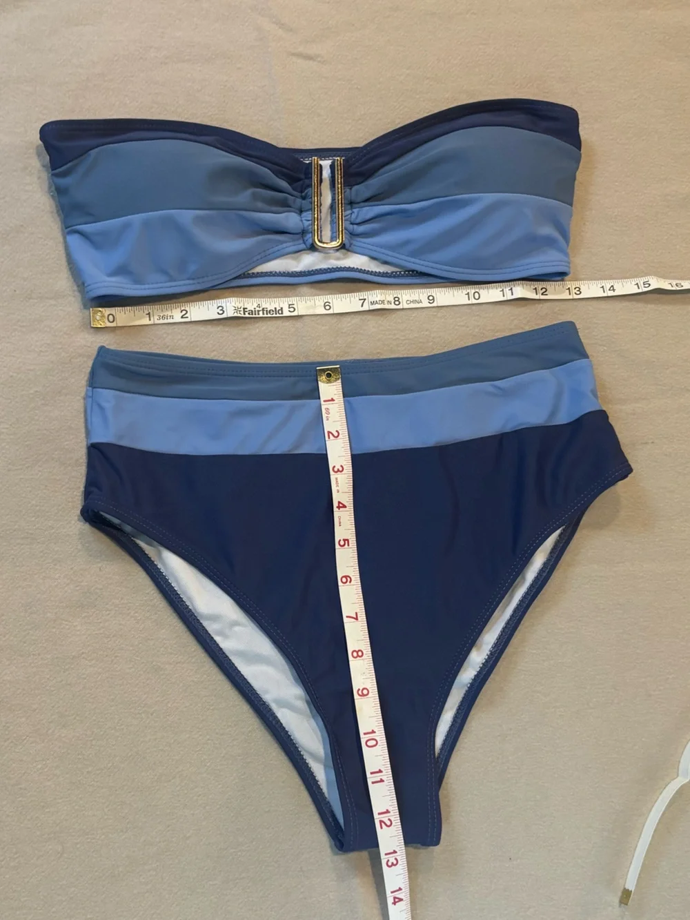 SHEIN Swim Women’s Two-Tone Blue Bandeau Bikini Set Size L